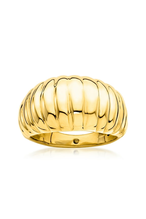 Italian 18kt Yellow Gold Electroform Ribbed Dome Ring, Women's, Adult