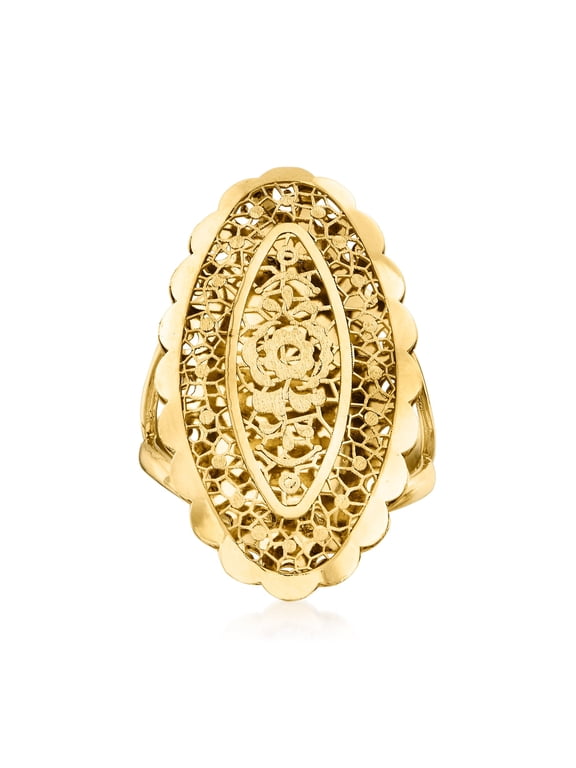 Italian 18kt Yellow Gold Floral Openwork Oval Ring, Women's, Adult