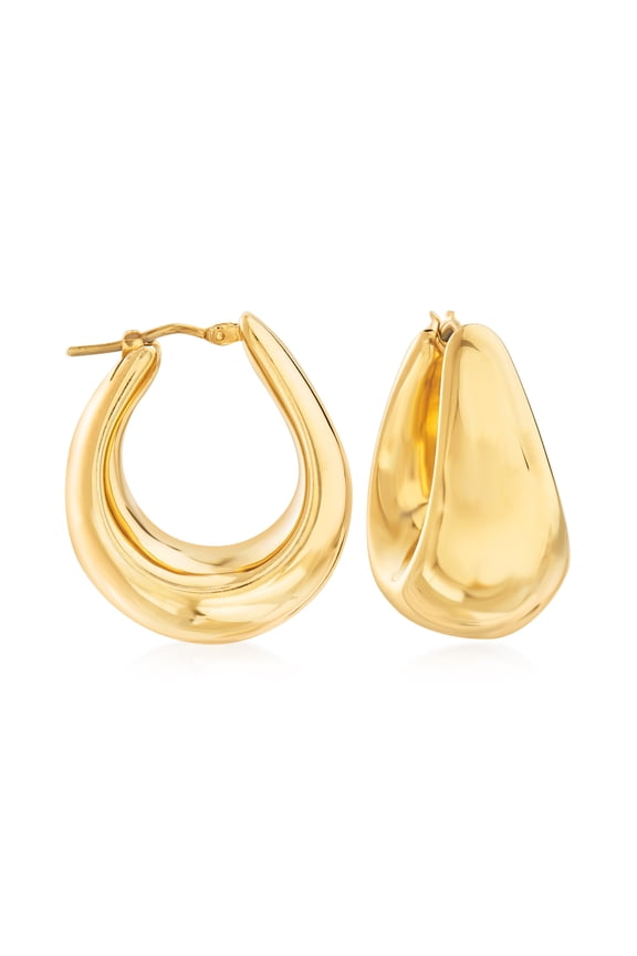 Italian 18kt Yellow Gold Over Sterling Wide Hoop Earrings, Women's, Adult