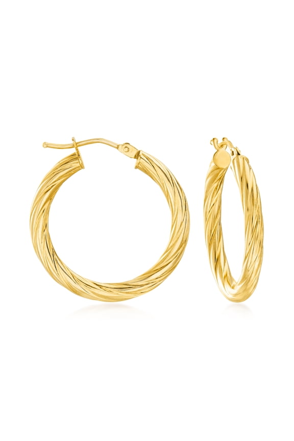 Italian 18kt Yellow Gold Twisted Hoop Earrings, Women's, Adult