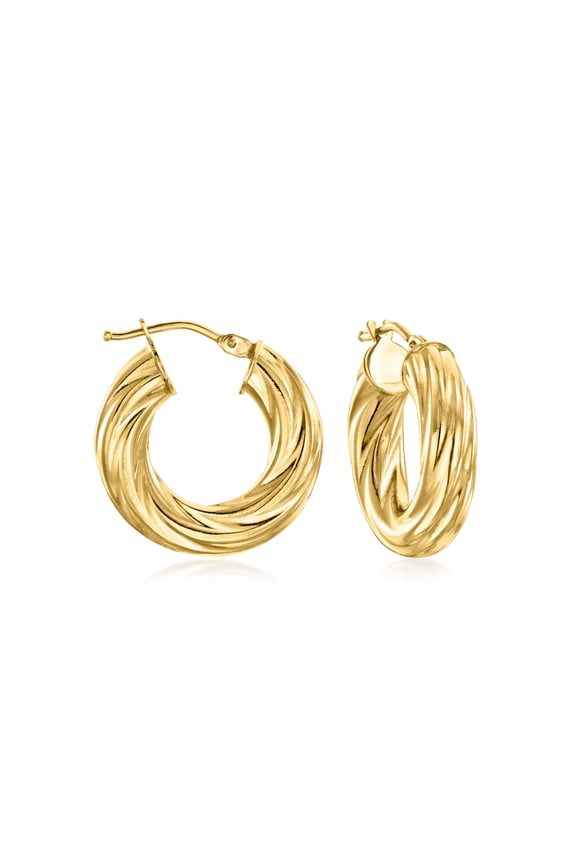 Italian 18kt Yellow Gold Twisted Hoop Earrings, Women's, Adult
