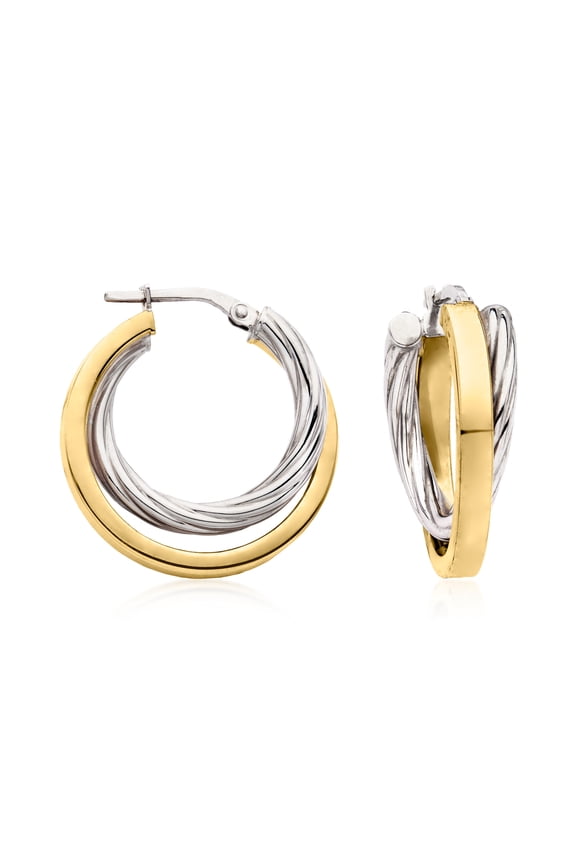 Italian 2-Tone Sterling Silver Double-Hoop Earrings, Women's, Adult