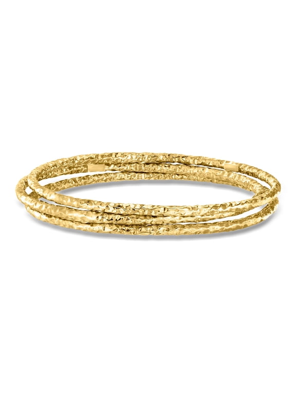 Italian 22kt Gold Over Sterling Jewelry Set: 3 Hammered Bangle Bracelets, Women's, Adult