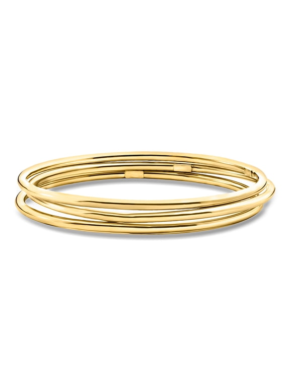 Italian 22kt Gold Over Sterling Jewelry Set: 3 Polished Bangle Bracelets, Women's, Adult