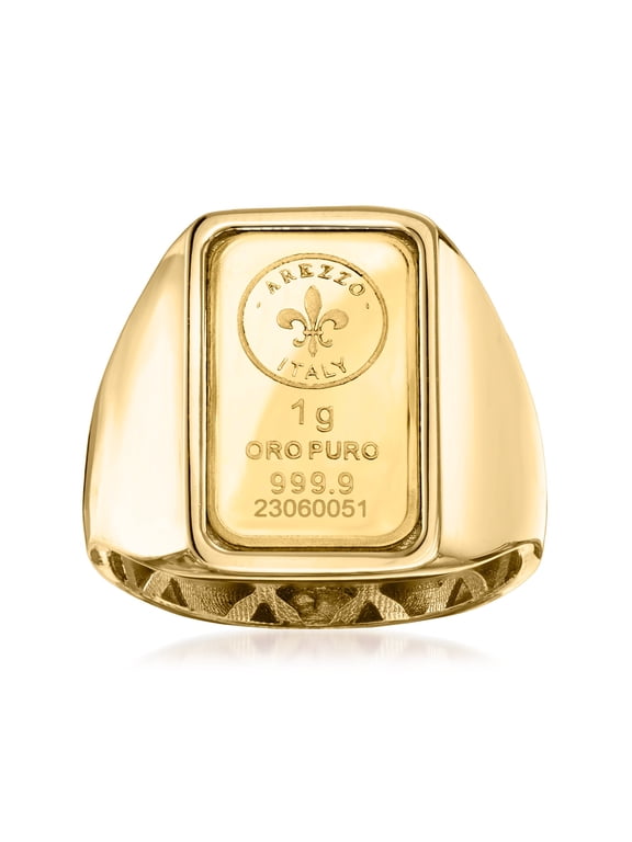 Italian 24kt Gold Fleur-De-Lis 1-Gram Ingot Signet Ring With 14kt Yellow Gold Band, Women's, Adult