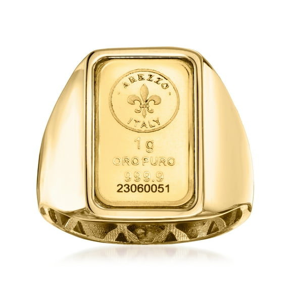 Ross-Simons Italian 24kt Gold Fleur-De-Lis 1-Gram Ingot Signet Ring With 14kt Yellow Gold Band, Women's, Adult