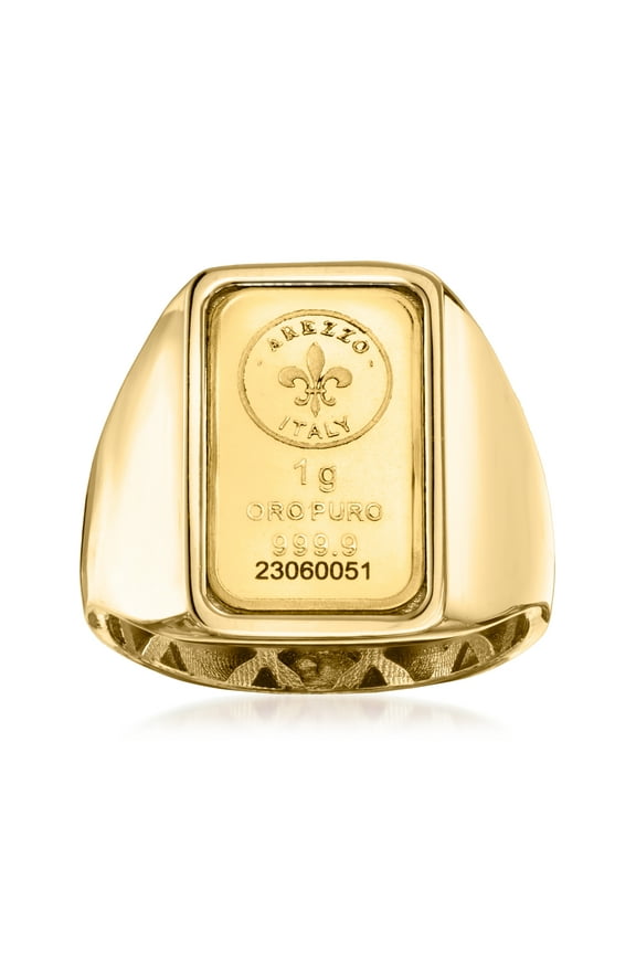 Italian 24kt Gold Fleur-De-Lis 1-Gram Ingot Signet Ring With 14kt Yellow Gold Band, Women's, Adult