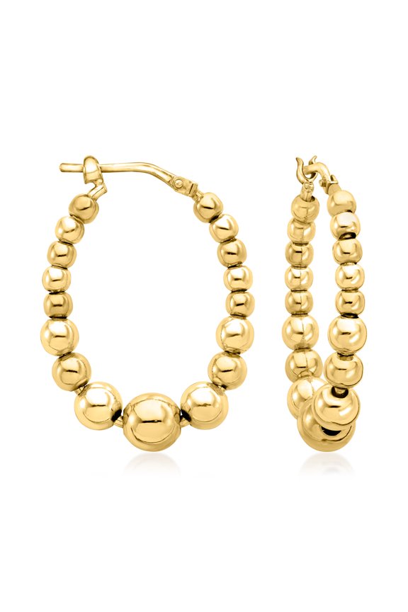 Italian 3-6mm 18kt Gold Over Sterling Bead Oval Hoop Earrings, Women's, Adult