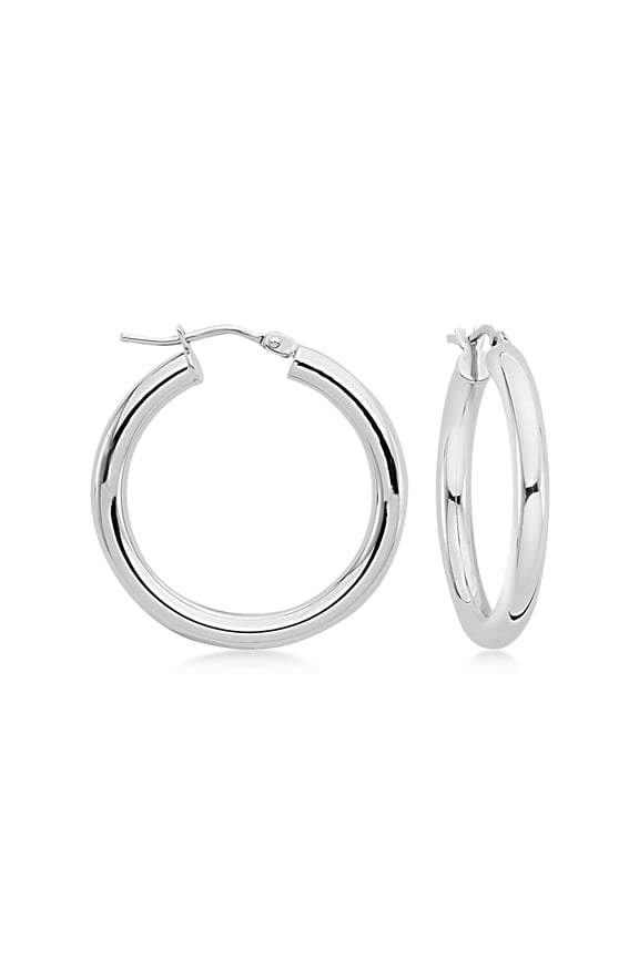 Italian 3mm 14kt White Gold Hoop Earrings, Women's, Adult