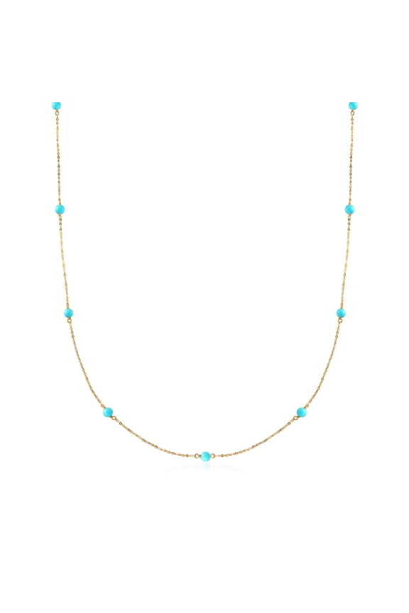 Italian 4mm Turquoise Station Necklace in 14kt Yellow Gold, Women's, Adult