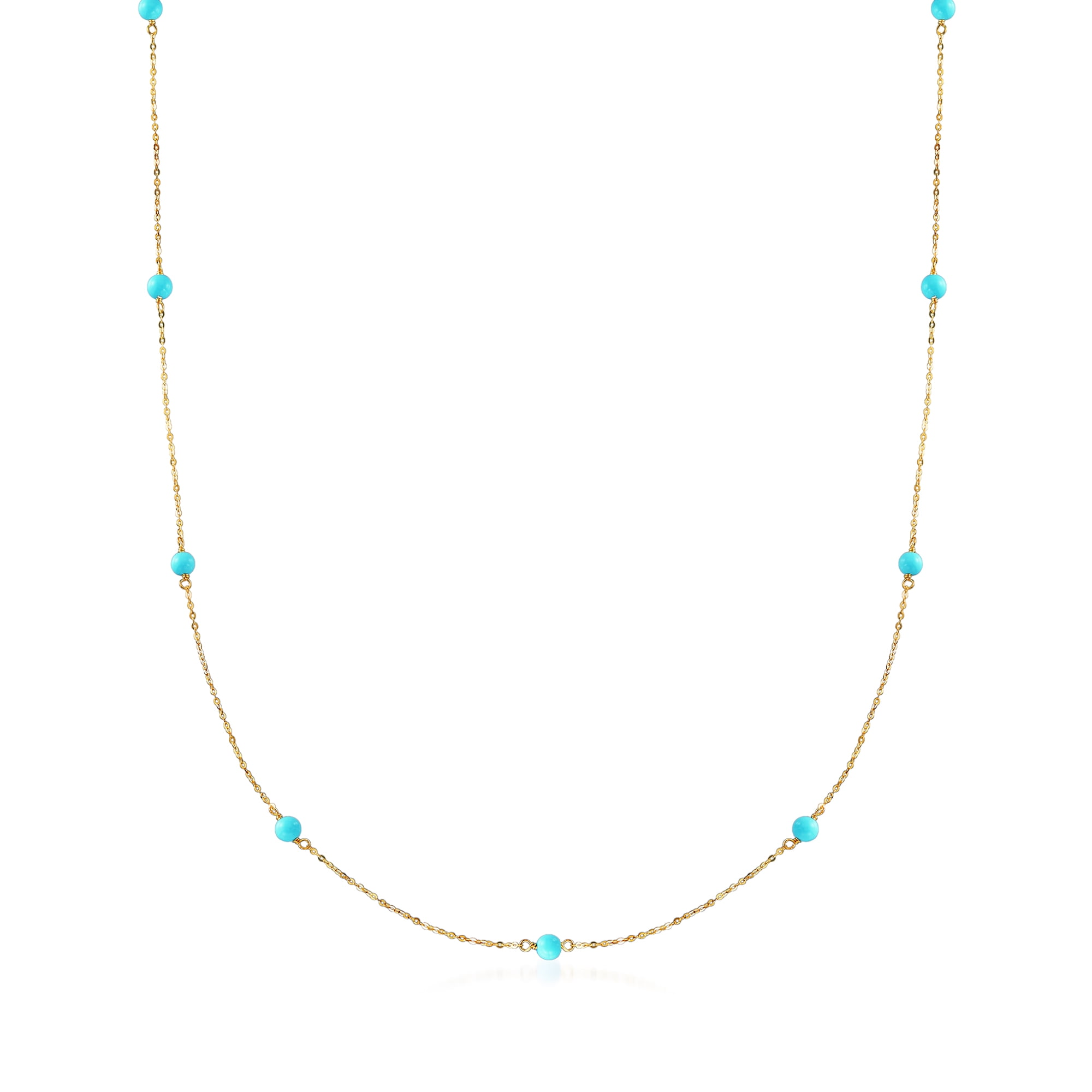 Ross-Simons Italian 4mm Turquoise Station Necklace in 14kt Yellow