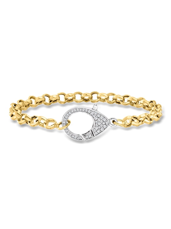 Italian .50 ct. t.w. CZ Oversized Lobster Clasp Bracelet in 18kt Gold Over Sterling and Sterling Silver, Women's, Adult
