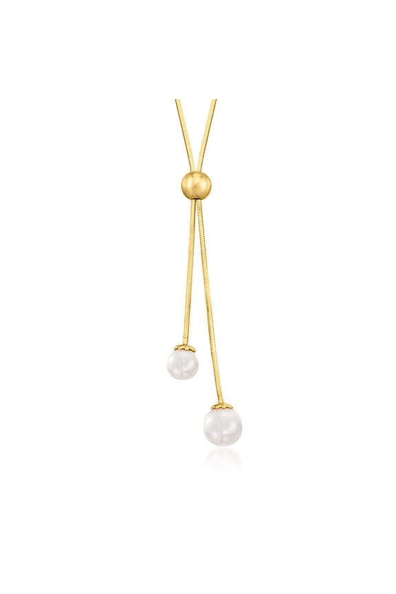 Italian 6-8mm Cultured Pearl Lariat Necklace in 18kt Gold Over Sterling, Women's, Adult