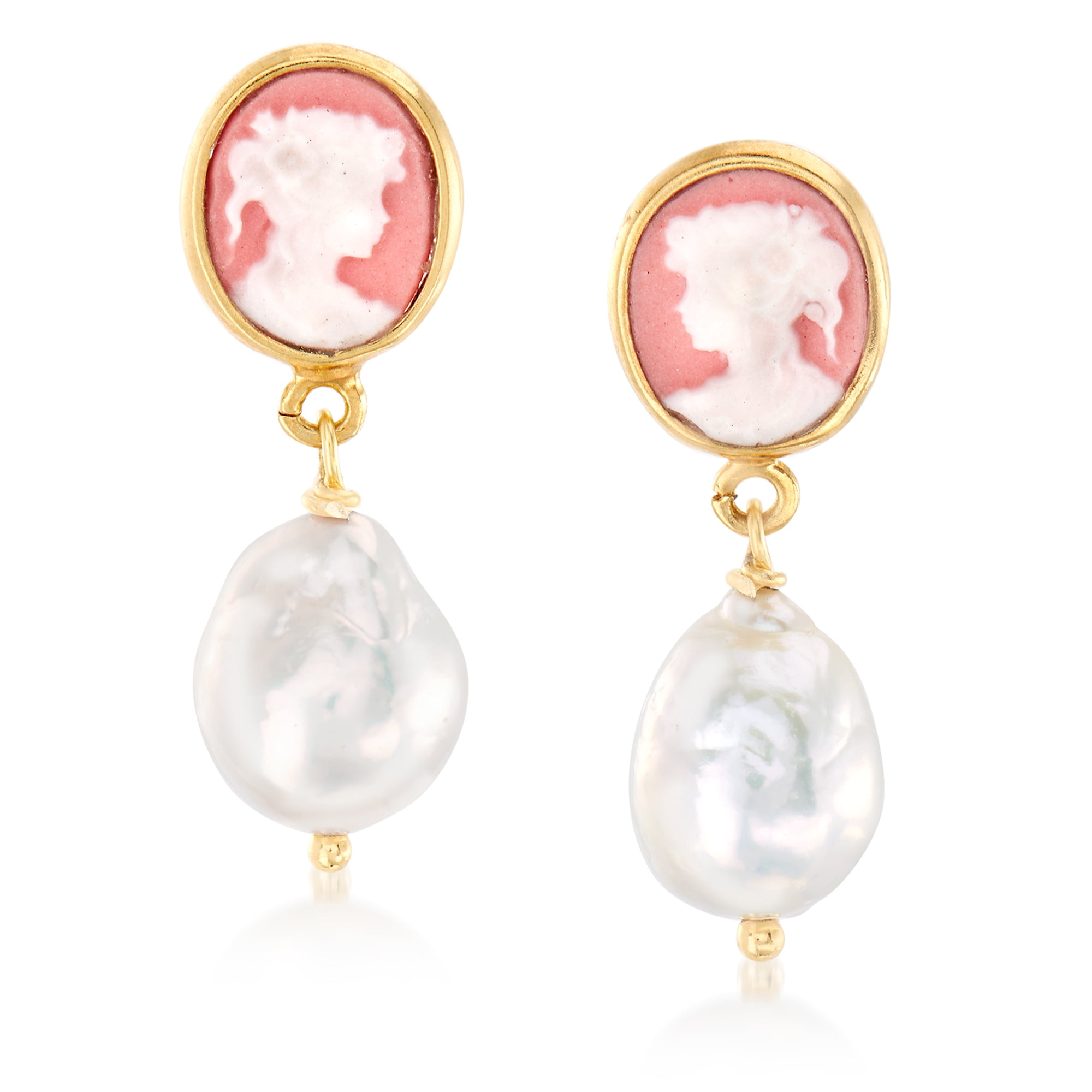 Ross Simons Italian 9 10mm Cultured Pearl Cameo Drop Earrings in 18kt Gold Over Sterling Women s Adult Walmart Business Supplies