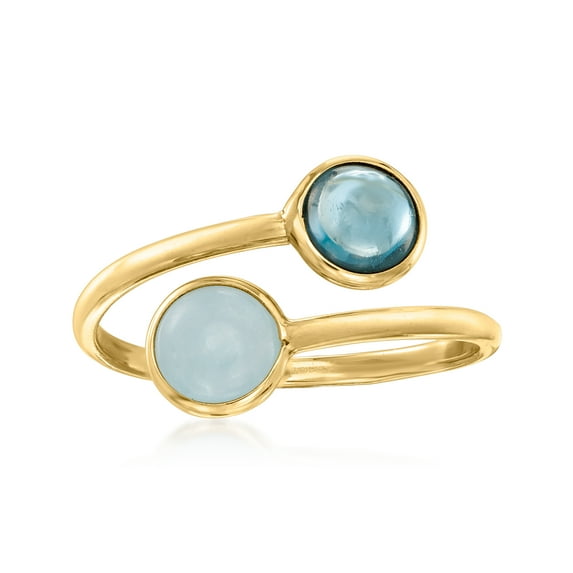 Ross-Simons Italian .90 Carat Aquamarine and .90 Carat London Blue Topaz Bypass Ring in 14kt Yellow Gold, Women's, Adult