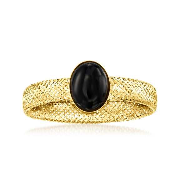 Ross-Simons Italian Black Onyx Mesh Stretch Ring in 14kt Yellow Gold, Women's, Adult