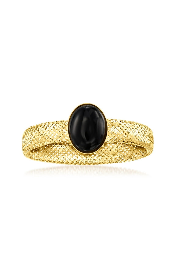 Italian Black Onyx Mesh Stretch Ring in 14kt Yellow Gold, Women's, Adult