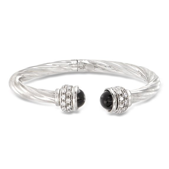 Ross-Simons Italian Black Onyx and 1.30 ct. t.w. CZ Twisted Cuff Bracelet in Sterling Silver, Women's, Adult