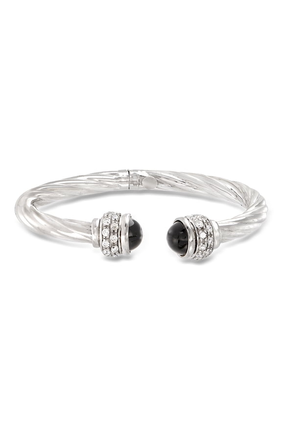 Italian Black Onyx and 1.30 ct. t.w. CZ Twisted Cuff Bracelet in Sterling Silver, Women's, Adult