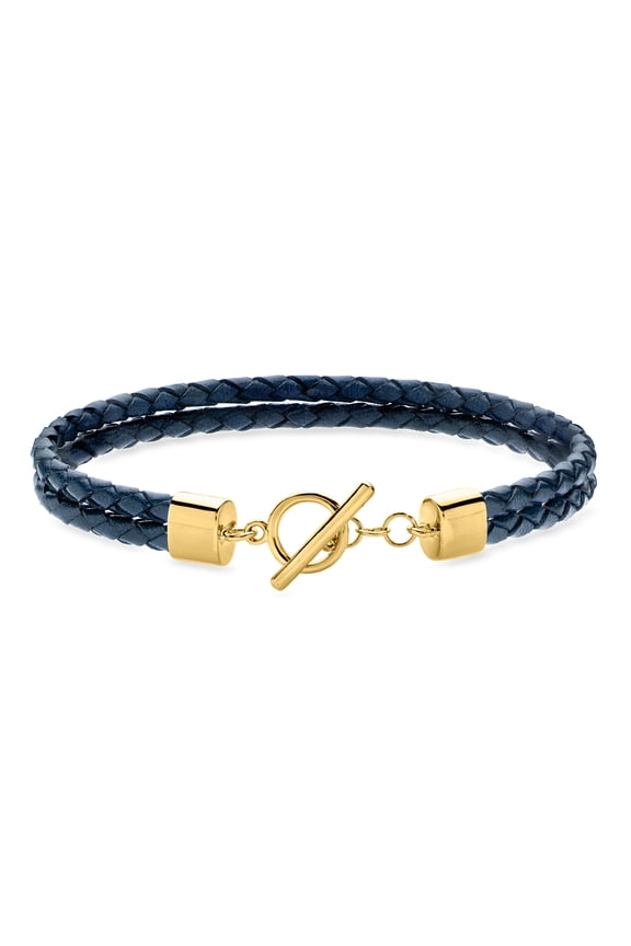 Italian Blue Leather 2-Strand Braided Toggle Bracelet, Women's, Adult