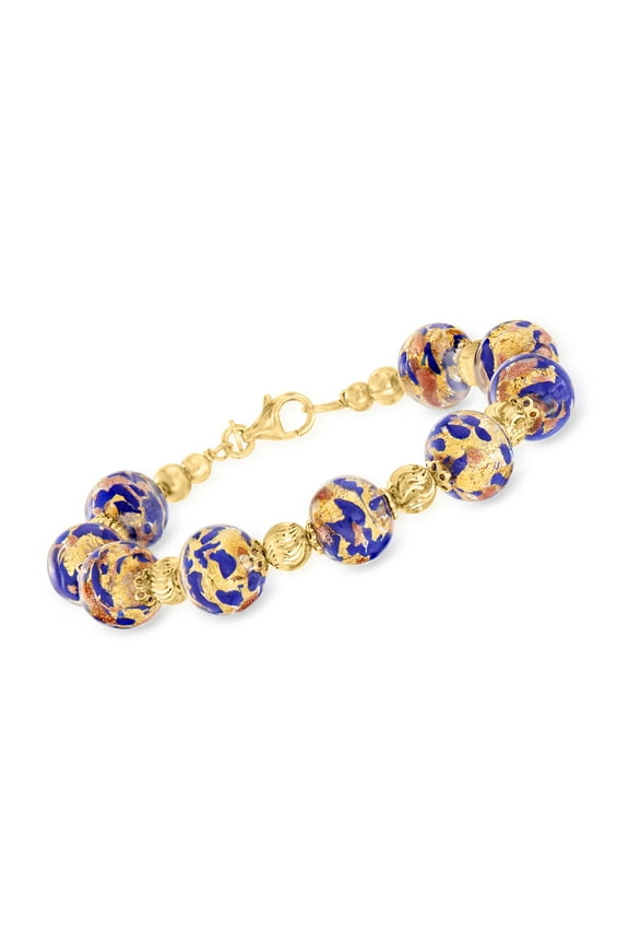 Italian Blue Murano Glass Bead Bracelet in 18kt Gold Over Sterling, Women's, Adult