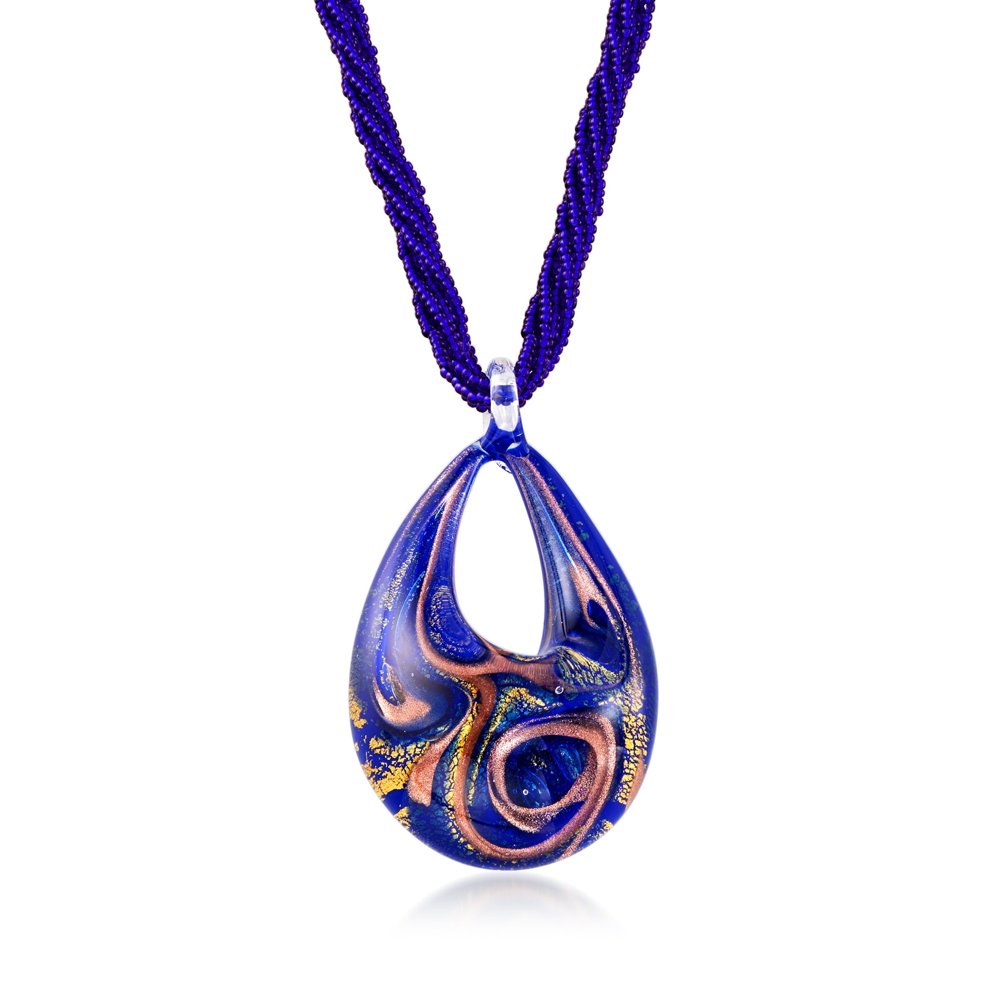 Ross-Simons Italian Blue Murano Glass Pendant Necklace in 18kt