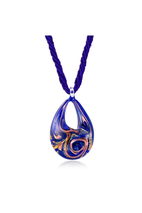 Italian Blue Murano Glass Pendant Necklace in 18kt Gold Over Sterling, Women's, Adult