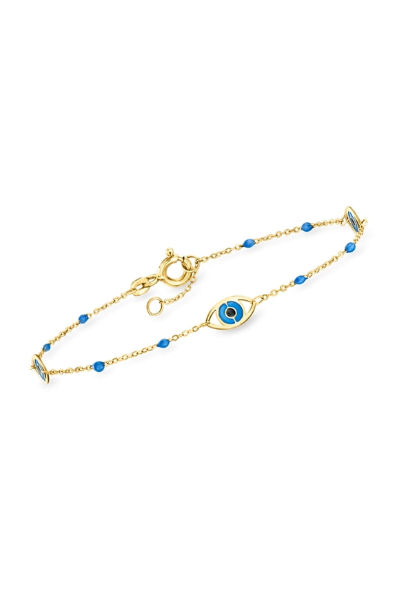 Italian Blue and Black Enamel Evil Eye Station Bracelet in 14kt Yellow Gold, Women's, Adult