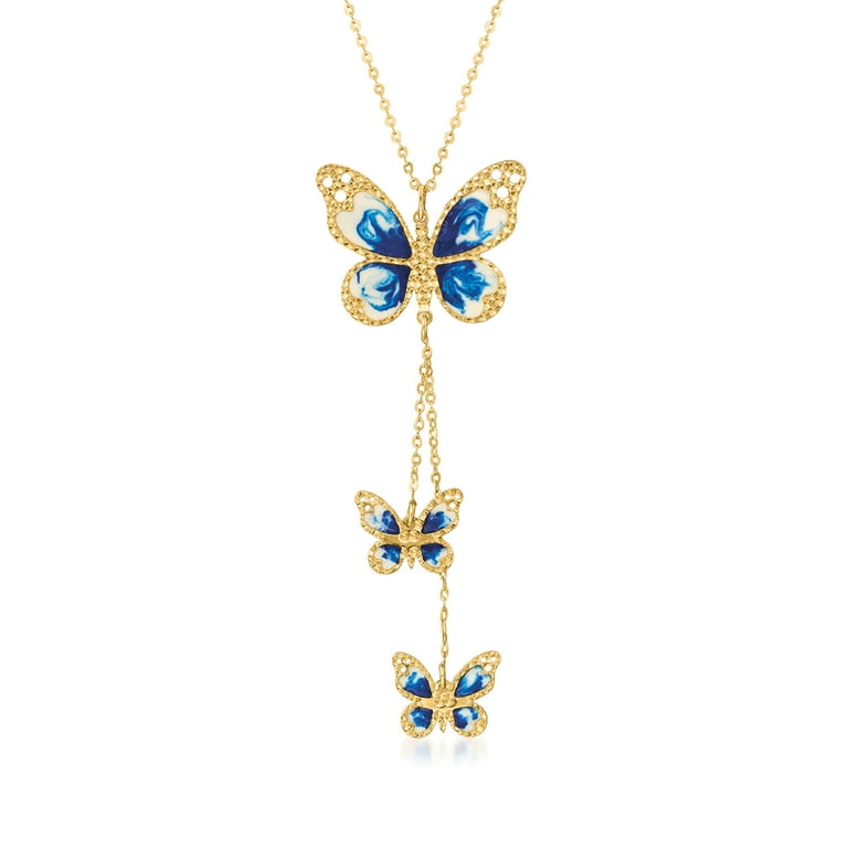 Ross Simons Italian Blue and White Enamel Butterfly Necklace in