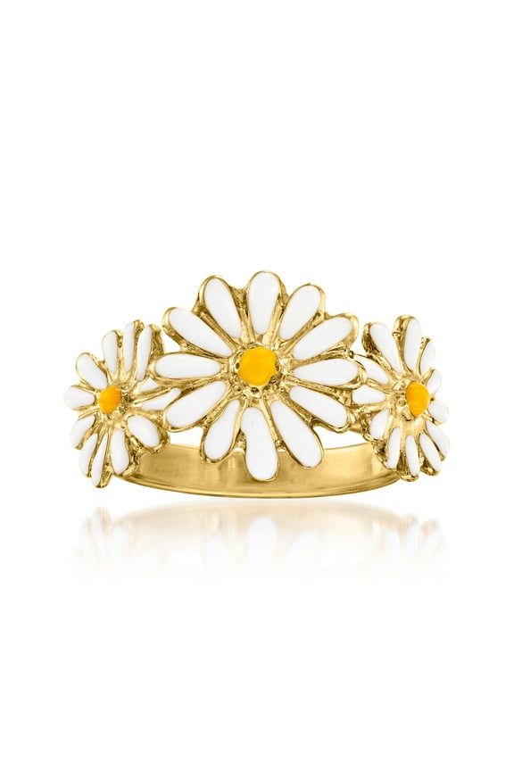 Italian Enamel Daisy Ring in 18kt Gold Over Sterling, Women's, Adult