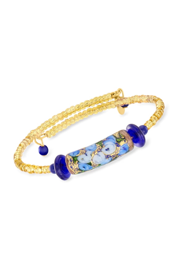 Italian Blue Murano Glass Floral Bead Wrap Bracelet, Women's, Adult