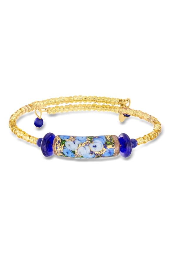 Italian Blue Murano Glass Floral Bead Wrap Bracelet, Women's, Adult