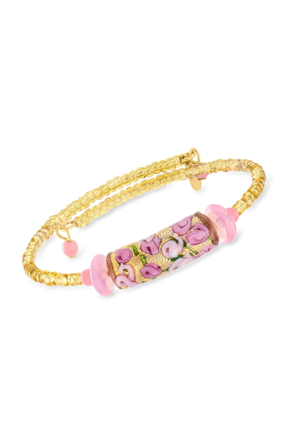 Italian Pink Murano Glass Floral Bead Wrap Bracelet, Women's, Adult