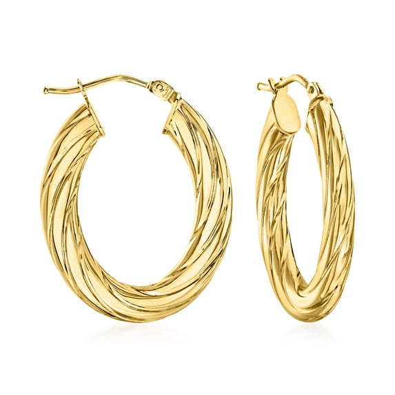 Ross-Simons Italian Fluted 14kt Yellow Gold Oval Hoop Earrings, Women's, Adult