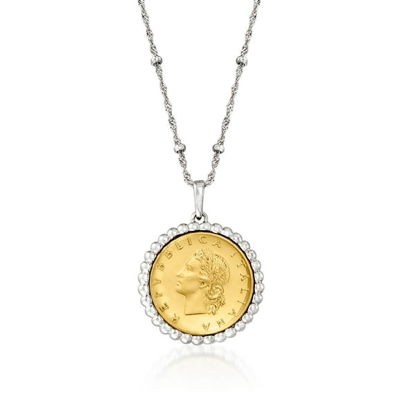 Ross-Simons Italian Genuine 20-Lira Coin Pendant Necklace in Sterling Silver, Women's, Adult