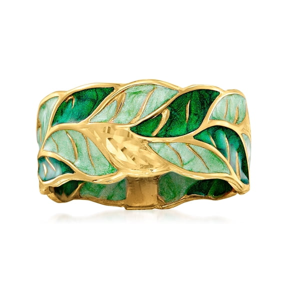 Ross-Simons Italian Green Enamel Leaf Ring in 14kt Yellow Gold, Women's, Adult