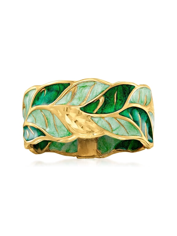 Italian Green Enamel Leaf Ring in 14kt Yellow Gold, Women's, Adult
