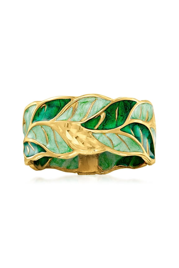 Italian Green Enamel Leaf Ring in 14kt Yellow Gold, Women's, Adult