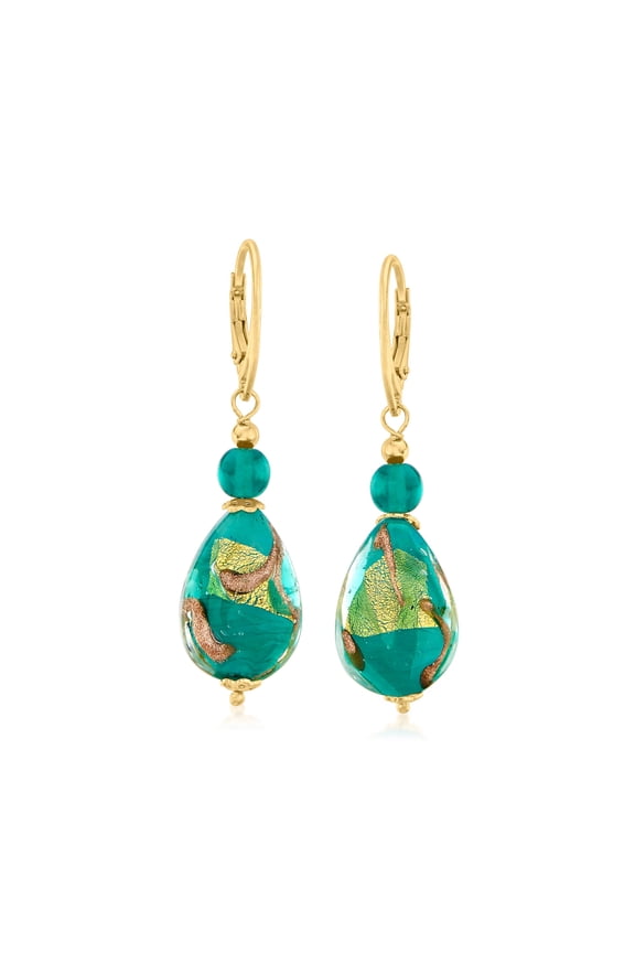Italian Green and Goldtone Murano Glass Drop Earrings in 18kt Gold Over Sterling, Women's, Adult