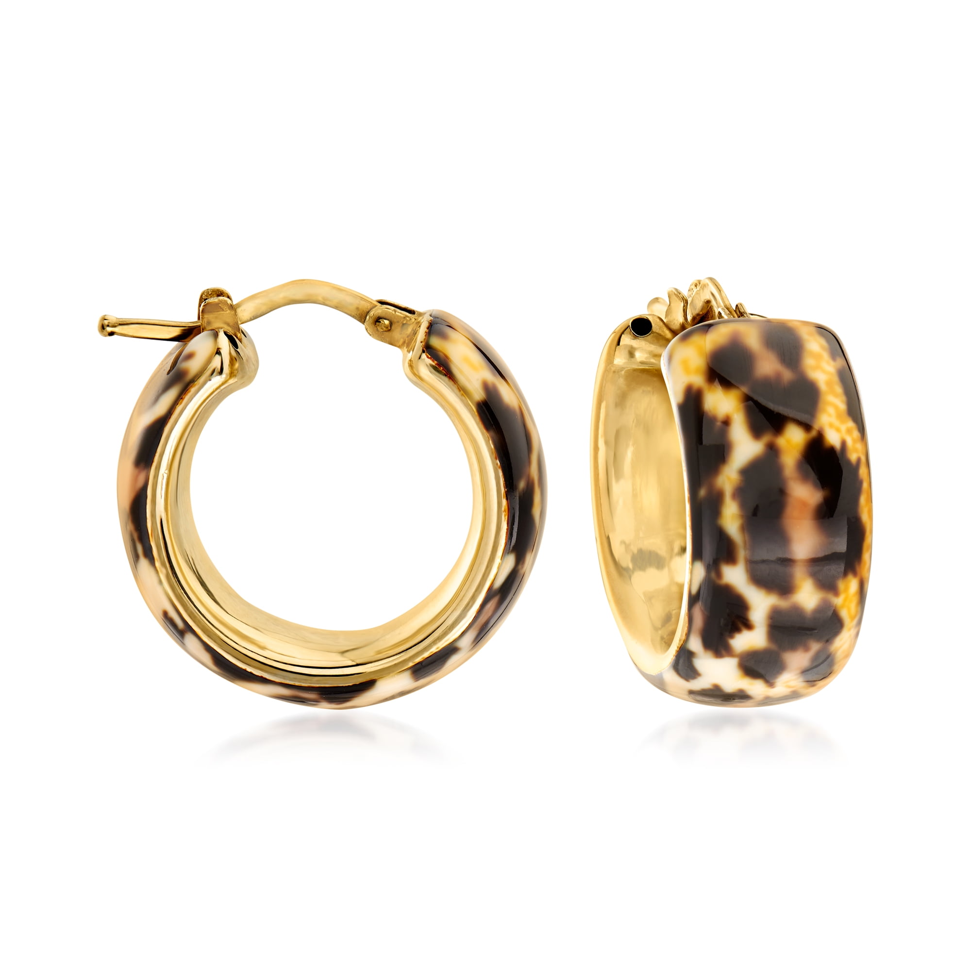 Ross-Simons Italian Leopard-Print Enamel Hoop Earrings in 18kt Gold Over Sterling, Women's, Adult