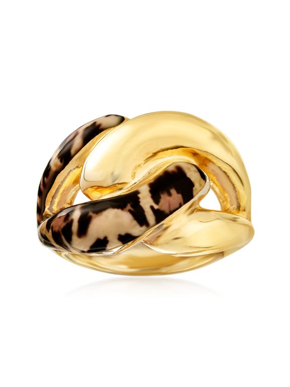Italian Leopard-Print Enamel Link Ring in 18kt Gold Over Sterling, Women's, Adult