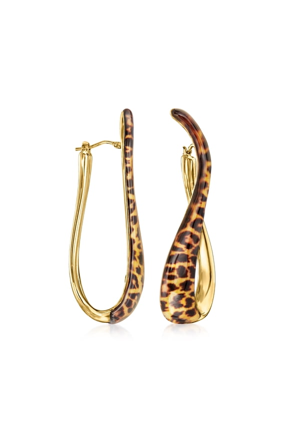 Italian Leopard-Print Enamel Twisted Hoop Earrings in 18kt Gold Over Sterling, Women's, Adult