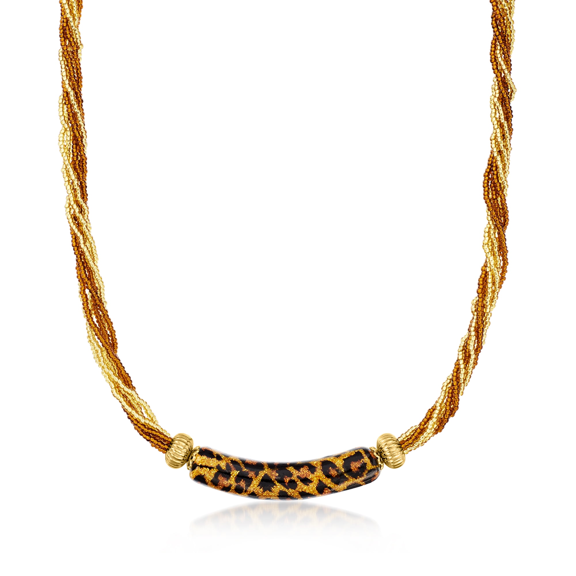 Ross-Simons Italian Leopard-Print Murano Glass Bar and Multi-Strand Bead Necklace With 18kt Gold Over Sterling, Women's, Adult