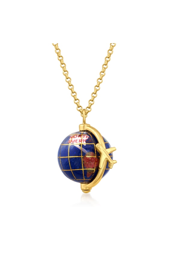 Italian Multi-Gemstone World Travel Globe Necklace in 18kt Gold Over Sterling, Women's, Adult