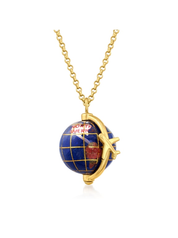 Italian Multi-Gemstone World Travel Globe Necklace in 18kt Gold Over Sterling, Women's, Adult