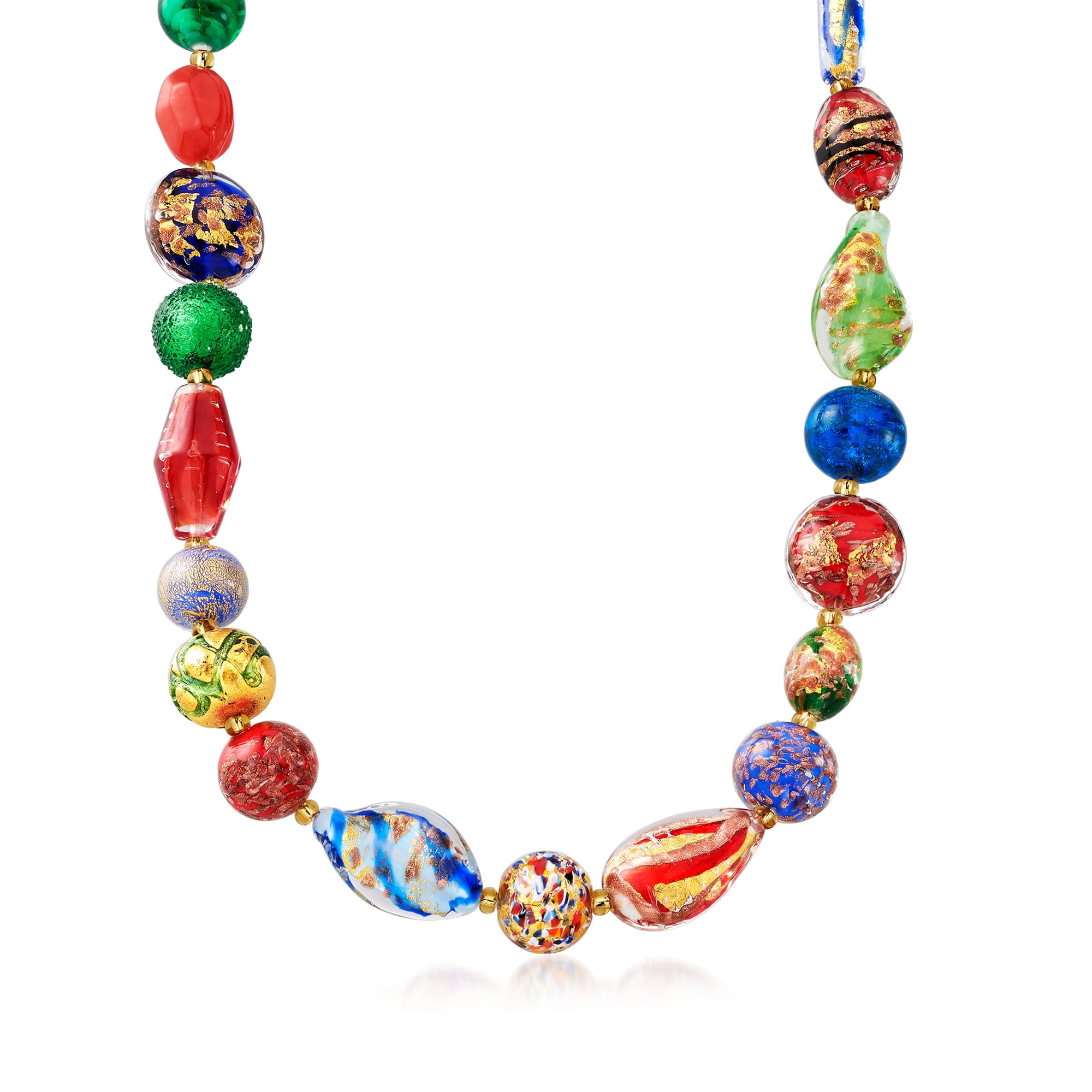 Ross-Simons Italian Multicolored Murano Glass Bead Necklace With 18kt Gold  Over Sterling for Female, Adult 