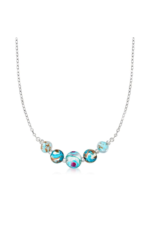 Italian Multicolored Murano Glass Bead Necklace in Sterling Silver, Women's, Adult