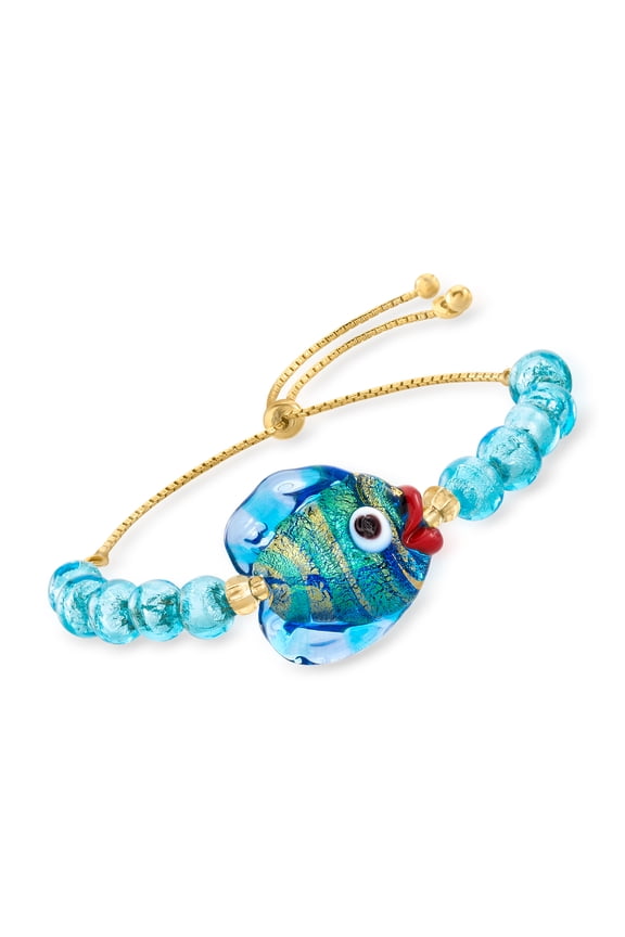 Italian Multicolored Murano Glass Fish and Bead Bolo Bracelet With 18kt Gold Over Sterling, Women's, Adult