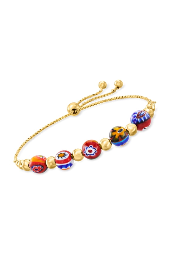 Italian Multicolored Murano Glass Floral Bead Bolo Bracelet in 18kt Gold Over Sterling, Women's, Adult