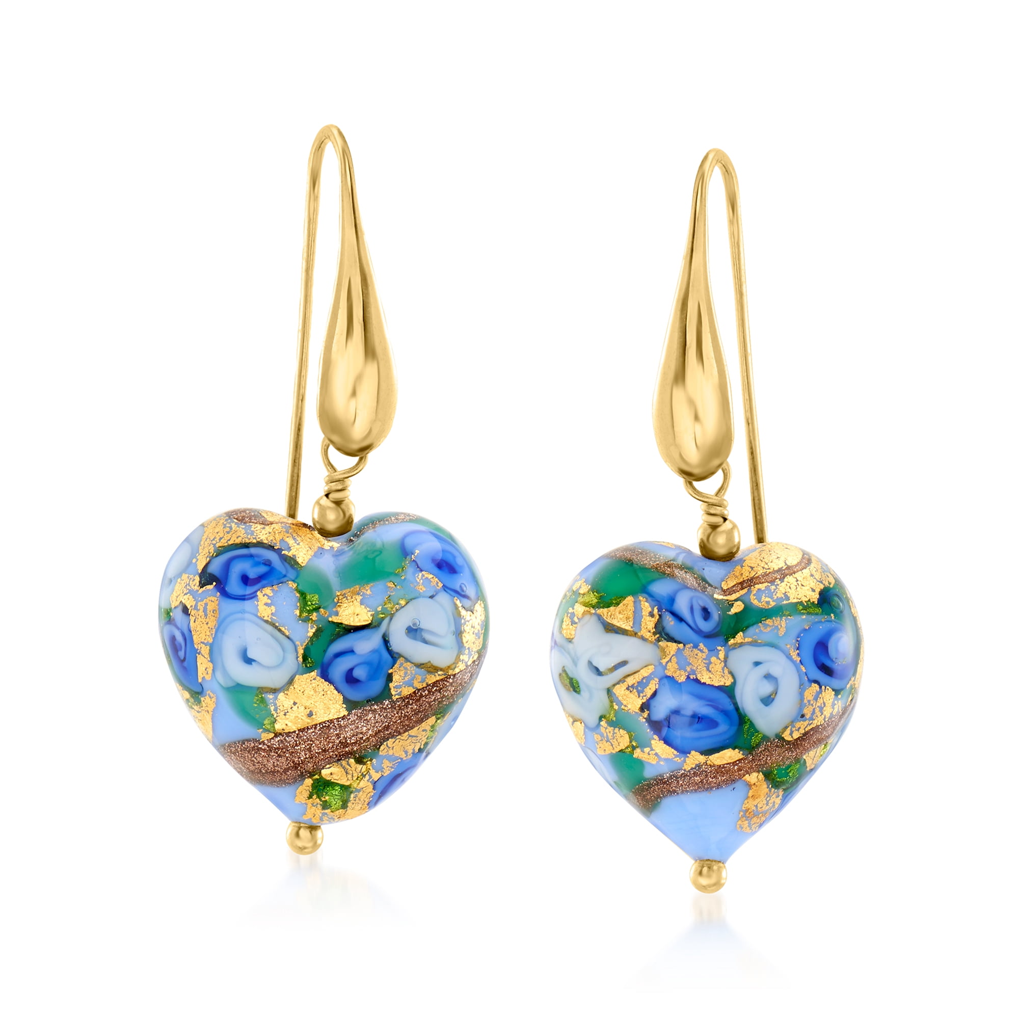 Ross-Simons Italian Murano Glass Heart Drop Earrings, Multicolored ...